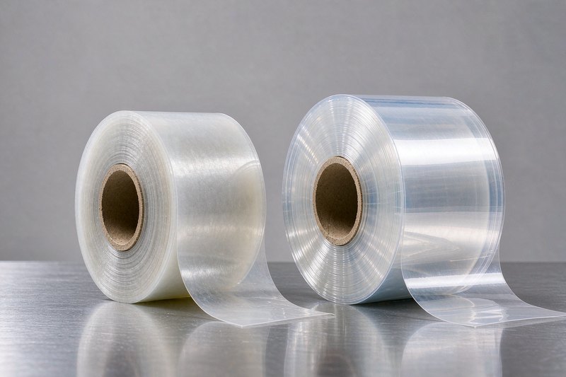 BOPP release film roll and PET release film roll side by side on a converting table